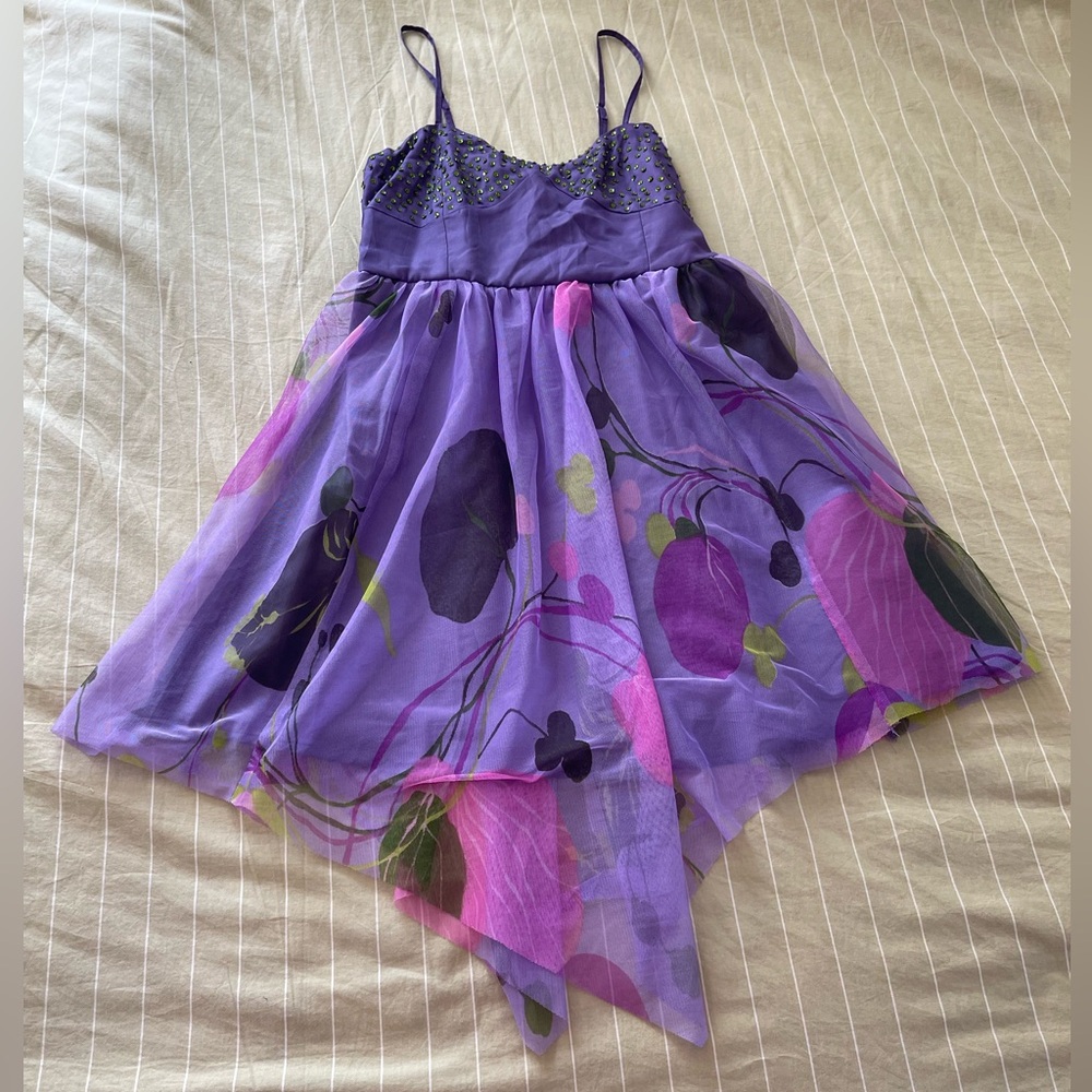 Urban Outfitters Blue Plate Purple Floral Spaghetti Strap Dress Size S